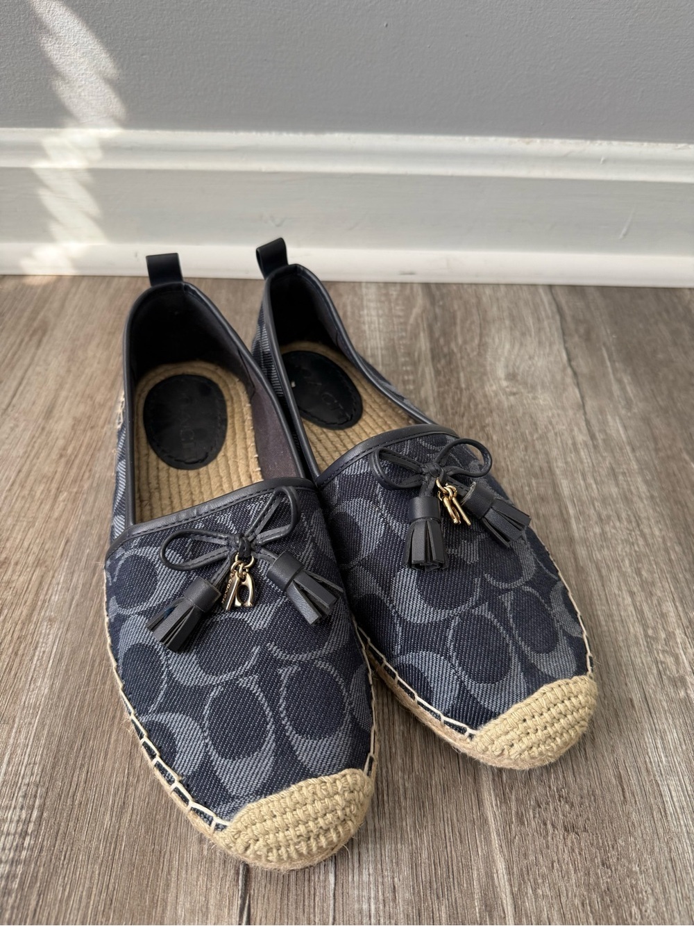 Coach Signature Carson Slip On Shoes Navy Blue Espadrilles Comfy Flats Size 6.5